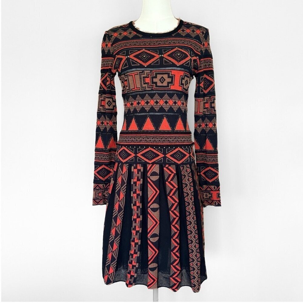 Rare Marc Cain Artsy Long Sleeve Fall Top Skirt Women XS Fringe Maximalism Studd